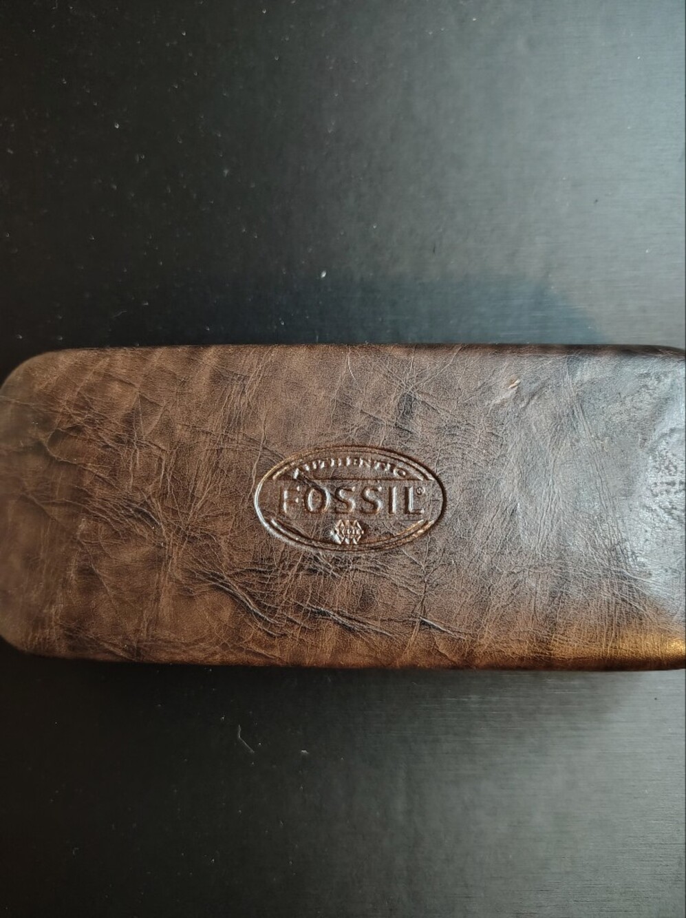 Fossil Vintage Brown Distressed Leather Hard Shell Eyeglass Case